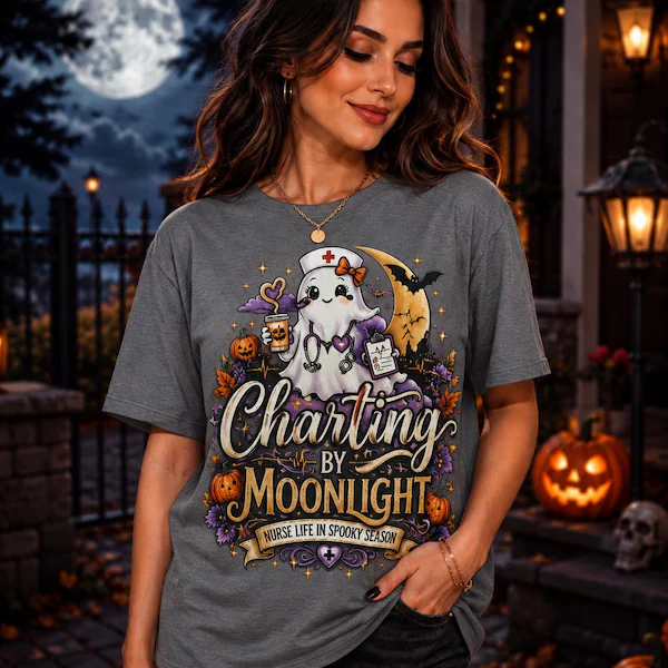 Charting by Moonlight Halloween Nurse Shirt lifestyle mockup
