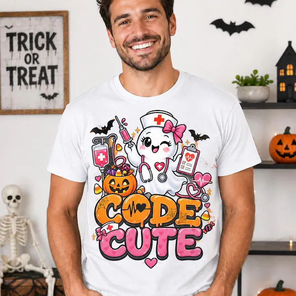 Code Cute RN Boo Halloween Nurse Shirt lifestyle mockup