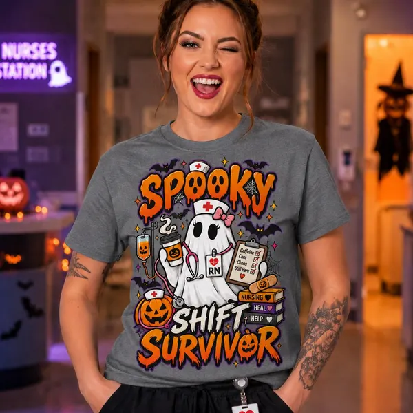 Spooky Shift Survivor Halloween Nurse Shirt lifestyle mockup